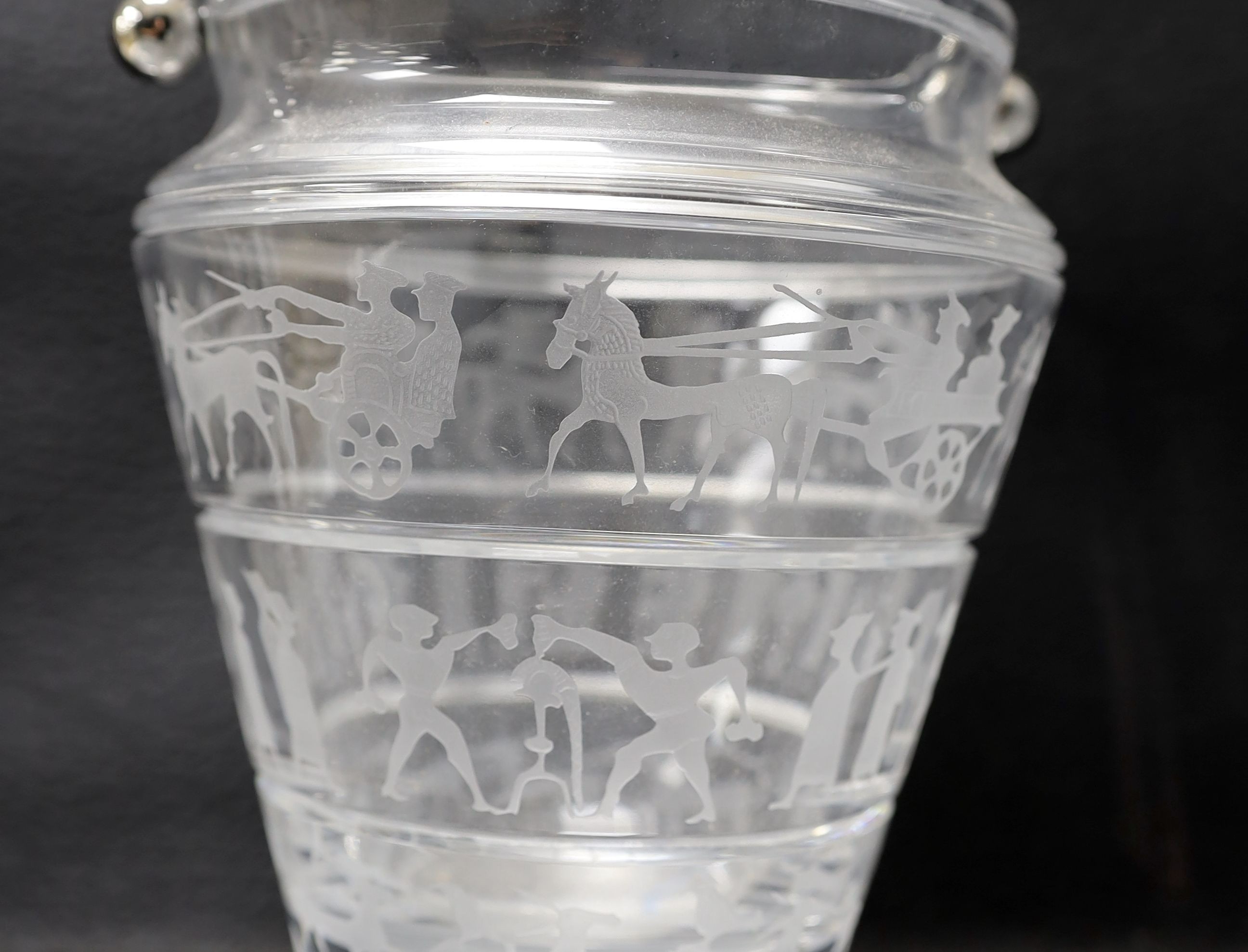 A Rogaska engraved glass ice bucket - 18cm tall